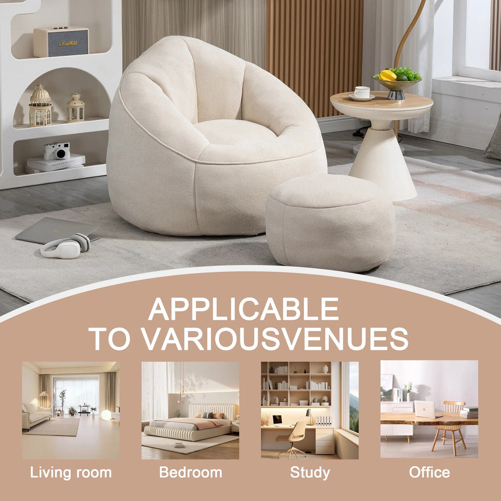 MOONMISS Microfiber Upholstered Round Bean Bag Sofa Chair With Ottoman - Gray
