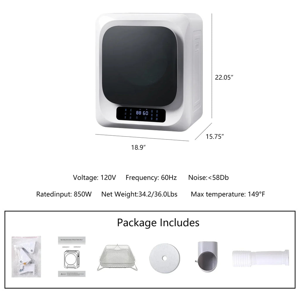 Portable Mini Clothes Dryer - White With Black Square Door
