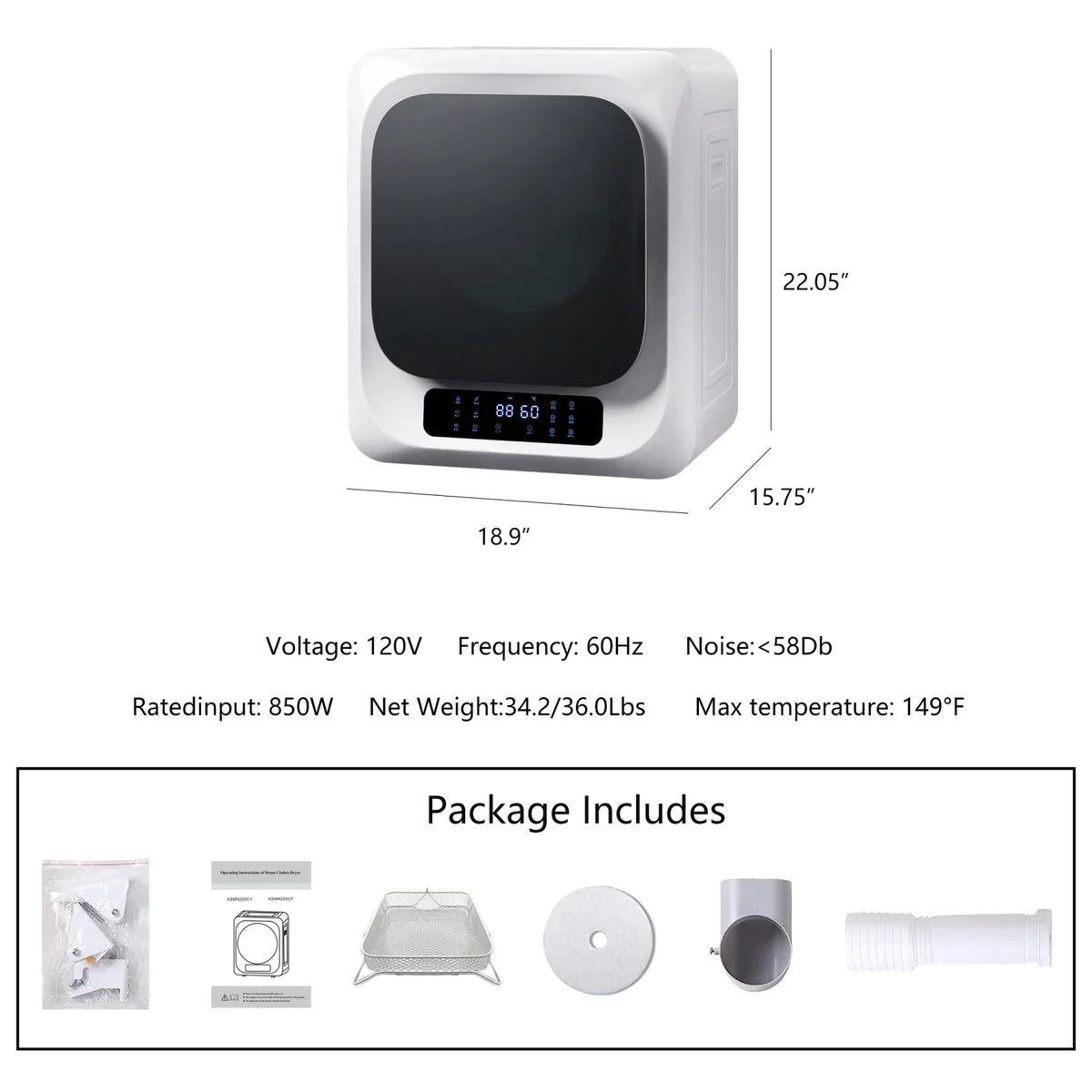 Portable Mini Clothes Dryer - White With Black Square Door