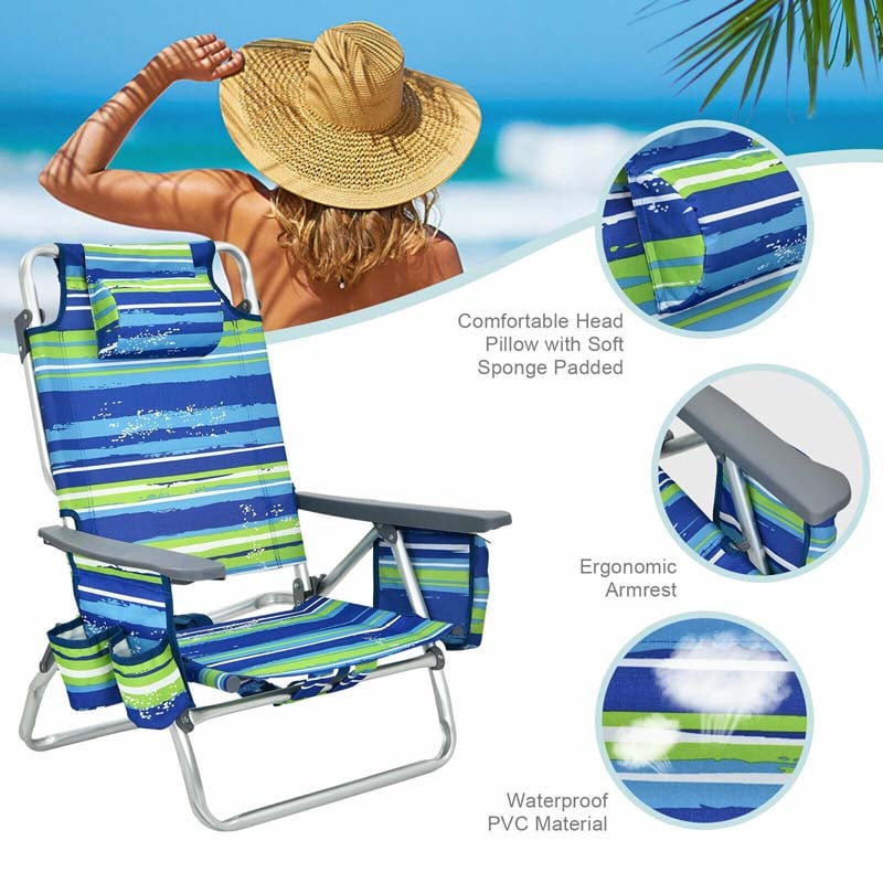2-Pack 5-Position Outdoor Folding Backpack Beach Chairs With Side Table Set