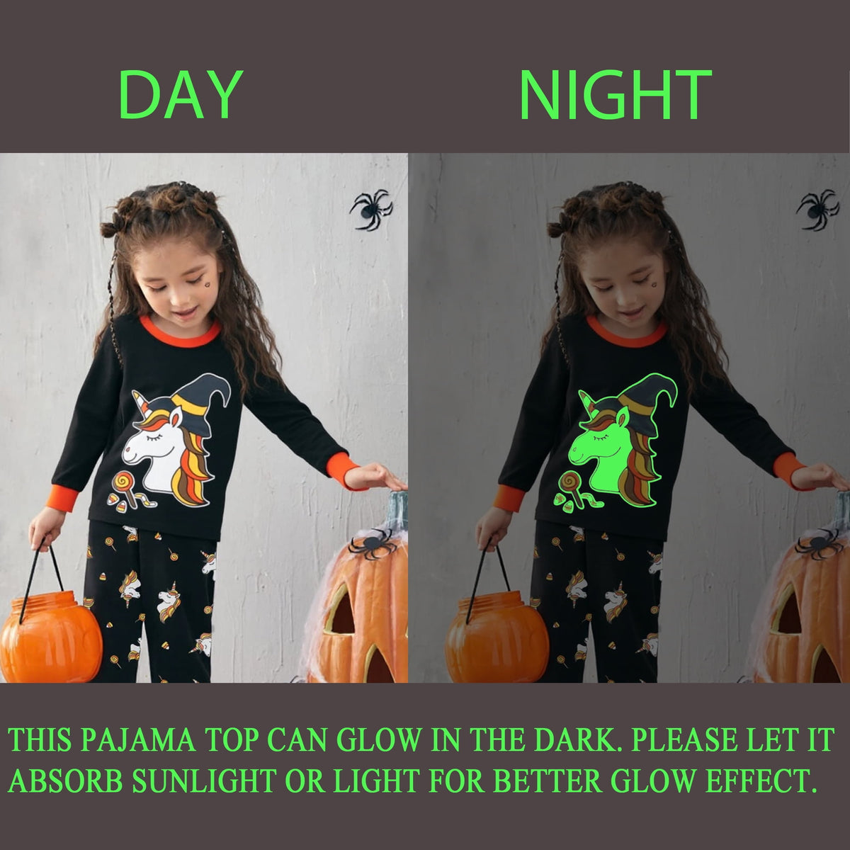 POPTEM Toddler Halloween Pajamas Glow in the Dark Long Sleeve 2-Piece Sleepwear 4T