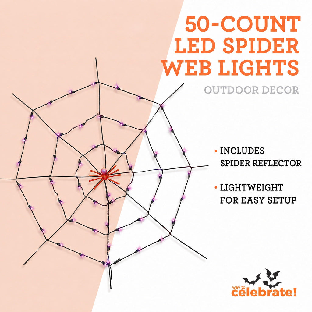 Indoor/Outdoor 50-Count LED Spider Web Lights, 5', Halloween by Way To Celebrate