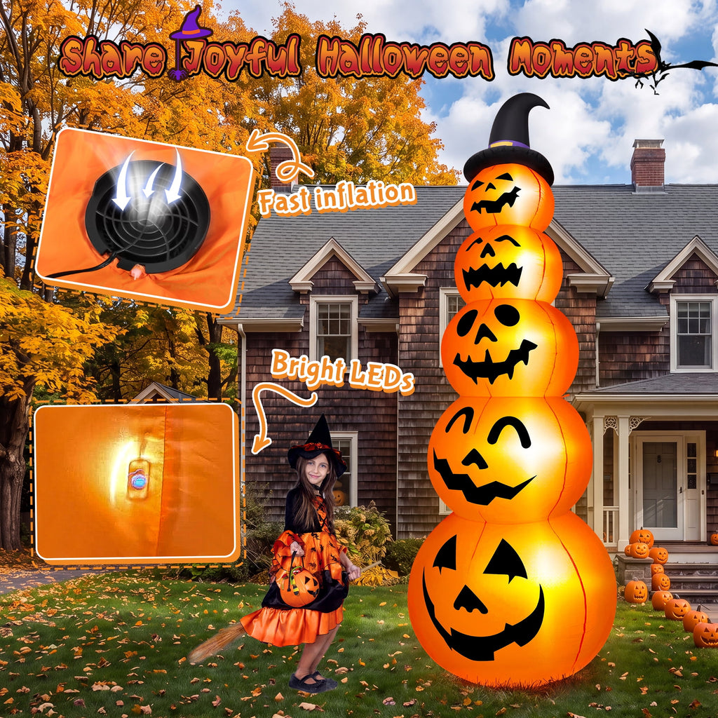 Yexmas 10ft Halloween Inflatable Pumpkins Outdoor Decor with Black Cat Tombstone and Spectre, Built-in LED Lights, for Halloween Party, Yard, Garden, Lawn