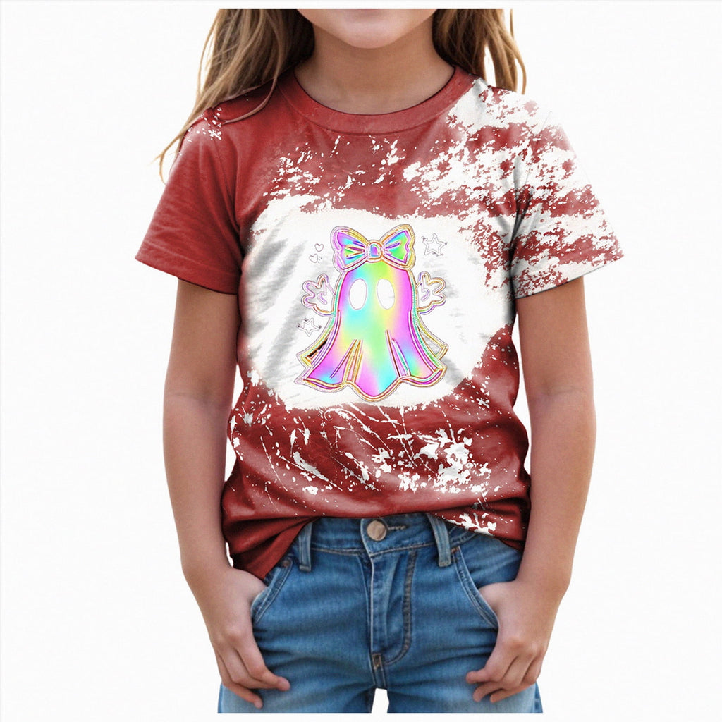 CAUYDY Halloween Ghouls Ghost Retro Girl Kids T-Shirt Graphic Tshirt Little Kids Fall Short Sleeve Tee Tops(Orange, 8-9 Y)