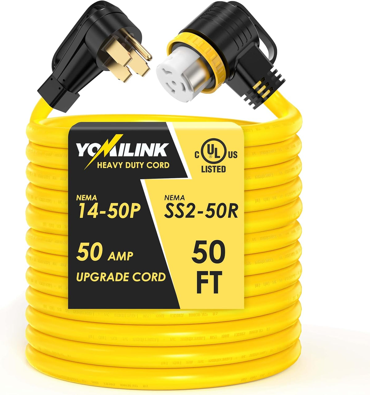 50 Feet 50 Amp RV/Generator Cord, 6/3+8/1 Gauge STW Wire - NEMA 14-50P To SS2-50R