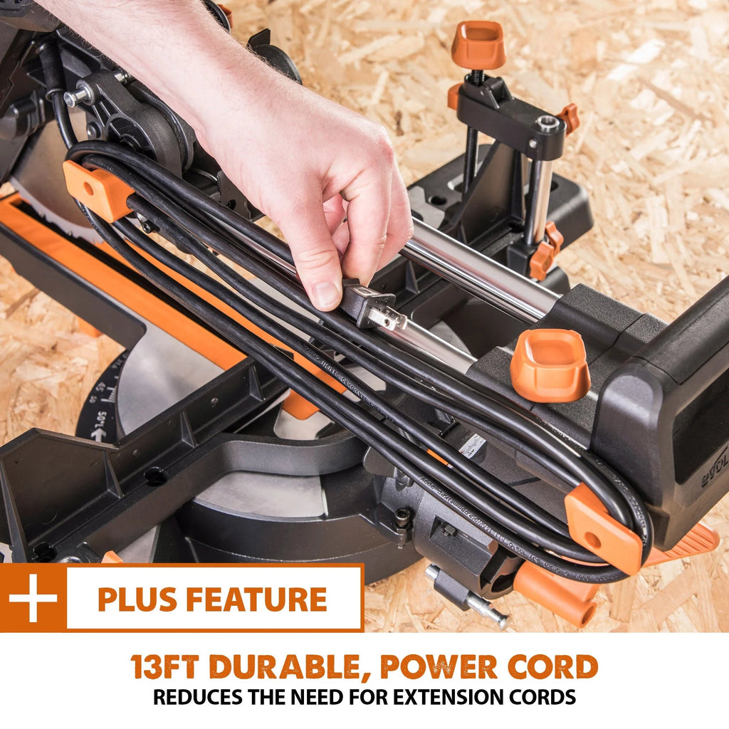 Evolution Dual Bevel Sliding Miter Saw With 10 in Multi-Material Cutting Blade - R255SMS-DB+