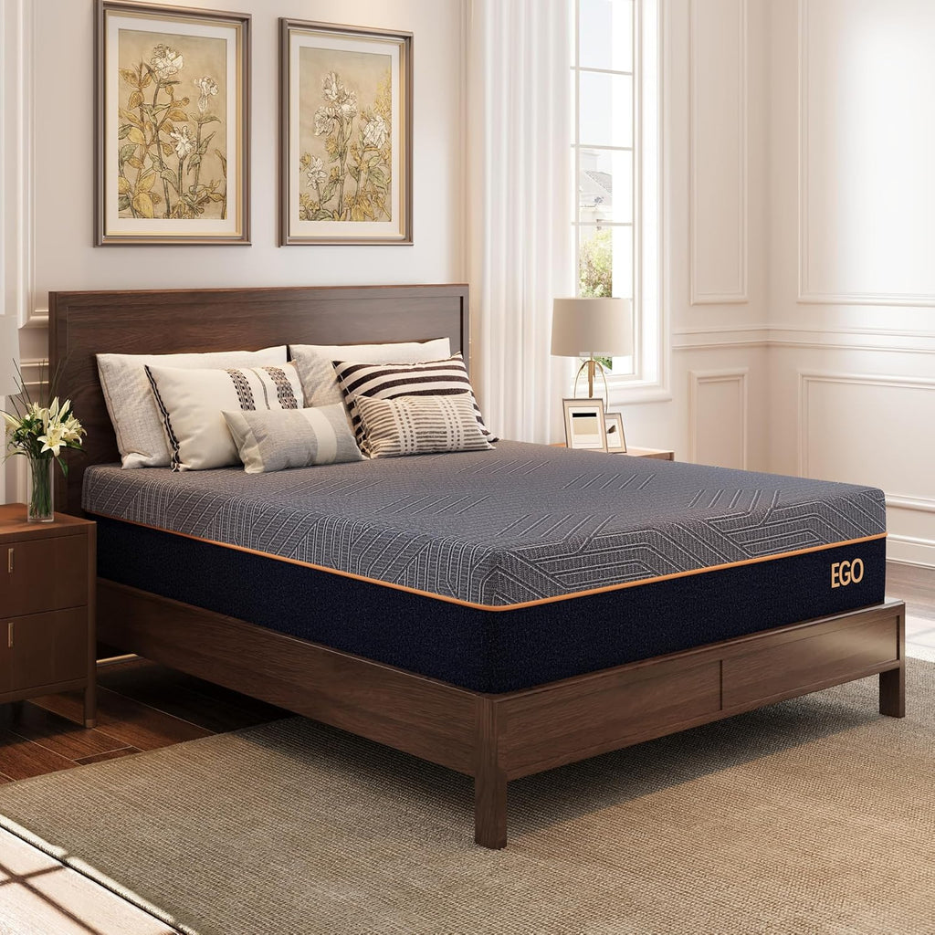 EGOHOME Queen Copper Gel Cooling Memory Foam Mattress, 60x80x12, Black