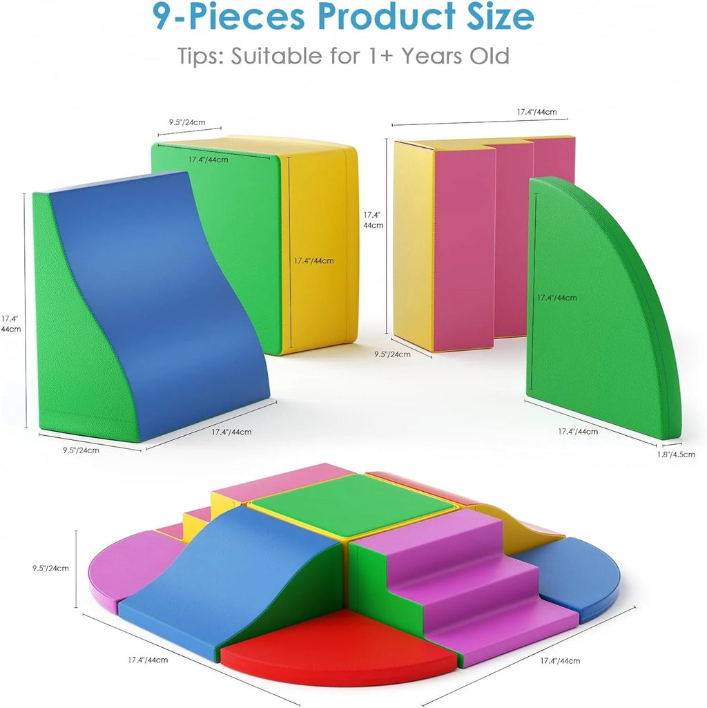 Soft Play Climbing Blocks for Toddlers, 9 Pieces, Colorful