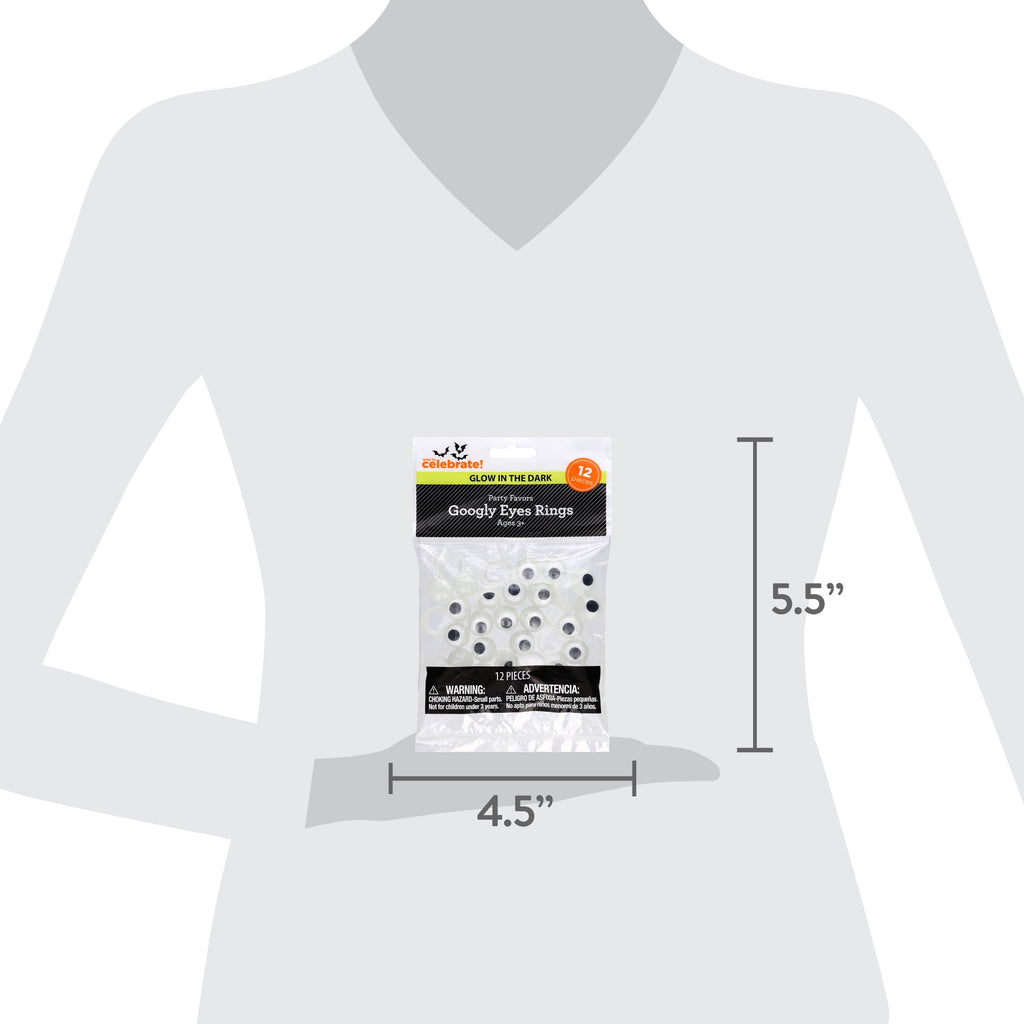 Glow-in-the-Dark Googly Eyes Rings Party Favors, Multicolor, 12 Count, Halloween by Way To Celebrate