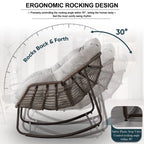 Outdoor Papasan Rocking Chair With Thick Cushion, Grey - 43.70in D x 37.20in W x 31.50in H
