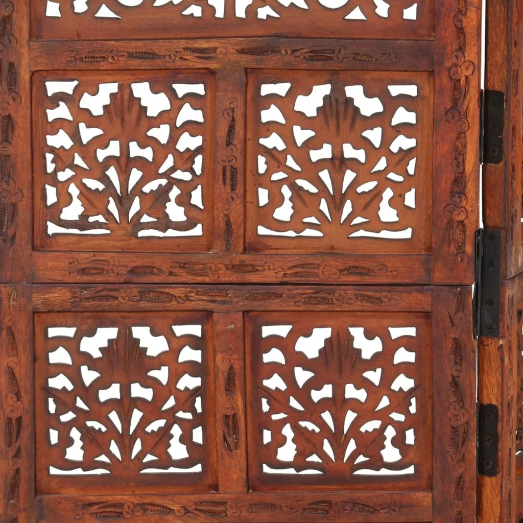 vidaXL 4-Panel Folding Privacy Screen, Solid Mango Wood, 63 x 65 in - Brown