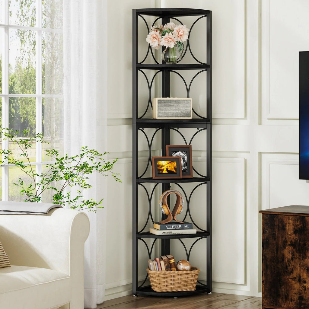 67 Inch Tall 6-Tier Freestanding Corner Bookshelf and Storage Shelving Unit