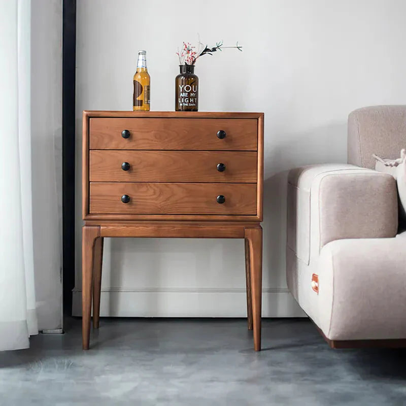 Walnut Ash Wood Chest Cabinet With 3 Drawers, 23.6 x 14.2 x 31.5 in