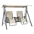 Mainstays Zero-Gravity Porch Swing, Steel Frame, Beige/Black, 2-Person, 90.55 x 58.27 x 72.44 in