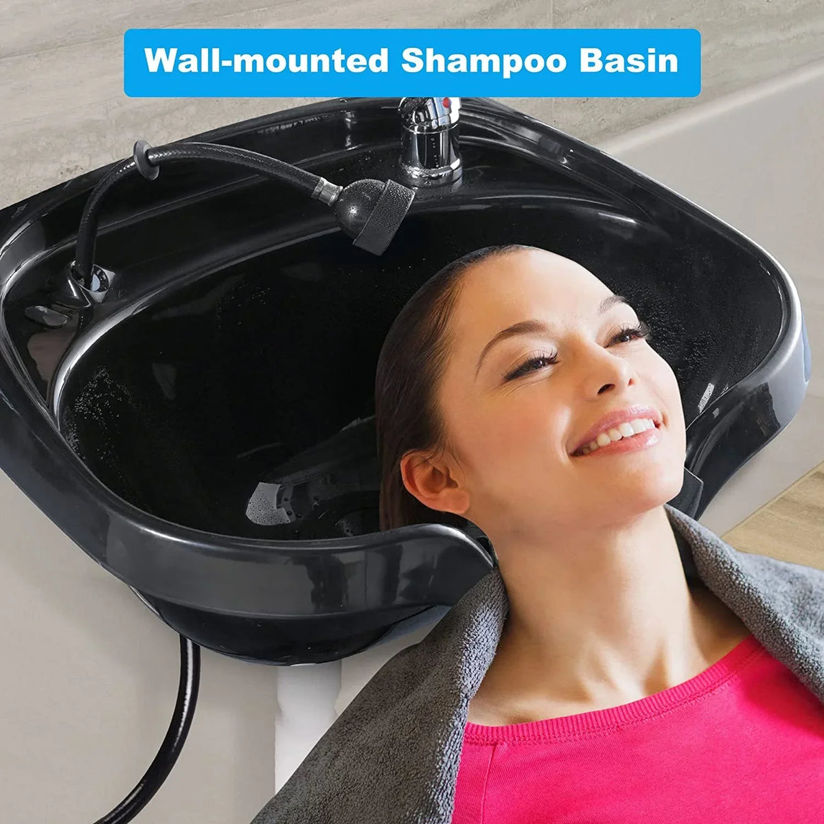 AW Wall-Mounted Shampoo Bowl Kit With Sprayer, Neck Rest And CUPC Vacuum Breaker