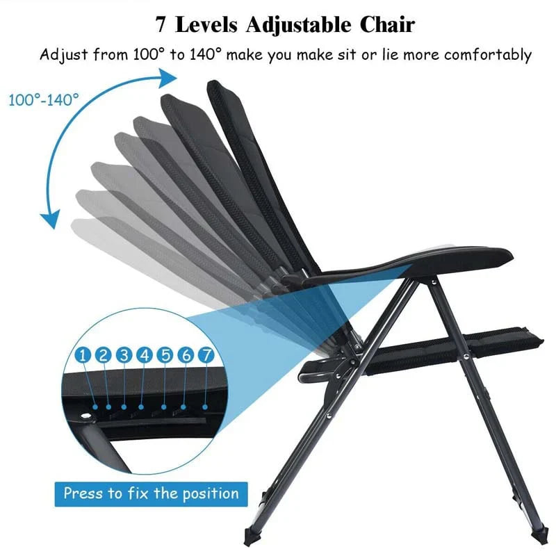 2 Pack Folding Patio Chairs, 7 Position Adjustable Outdoor Sling Recliner Camping Chairs