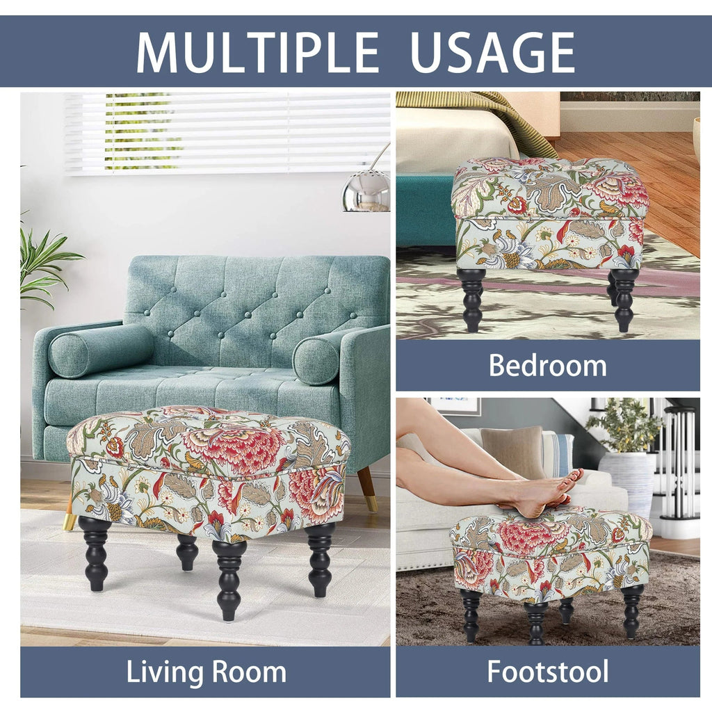 Homebeez 18 Inch Rectangle Fabric Foot Rest Ottoman Stool - Red