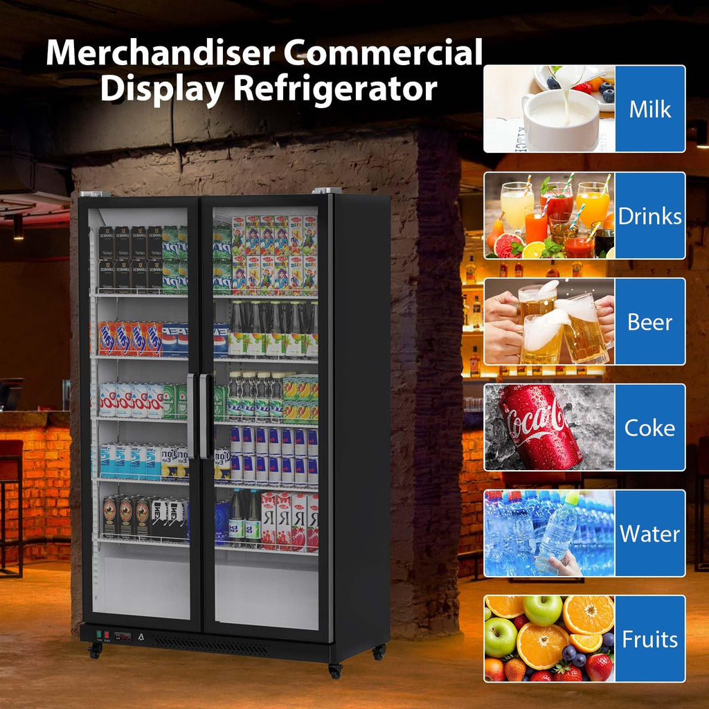 Commercial Glass Door Refrigerator With LED Lighting, 39 Cubic Feet, Double Swing Doors, Black - G2R2rMF5YckUZx1BD5-tawsNc1