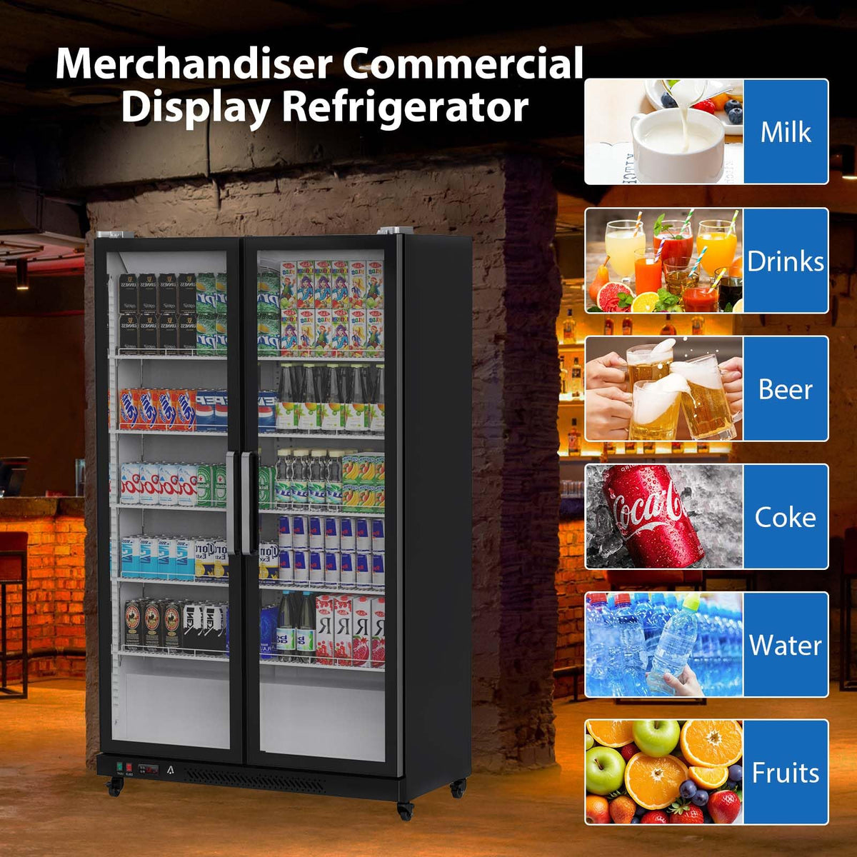 Commercial Glass Door Refrigerator With LED Lighting, 39 Cubic Feet, Double Swing Doors, Black - G2R2rMF5YckUZx1BD5-tawsNc1