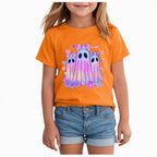 CAUYDY Halloween Ghouls Ghost Retro Girl Kids T-Shirt Graphic Tshirt Little Kids Fall Short Sleeve Tee Tops(Orange, 8-9 Y)