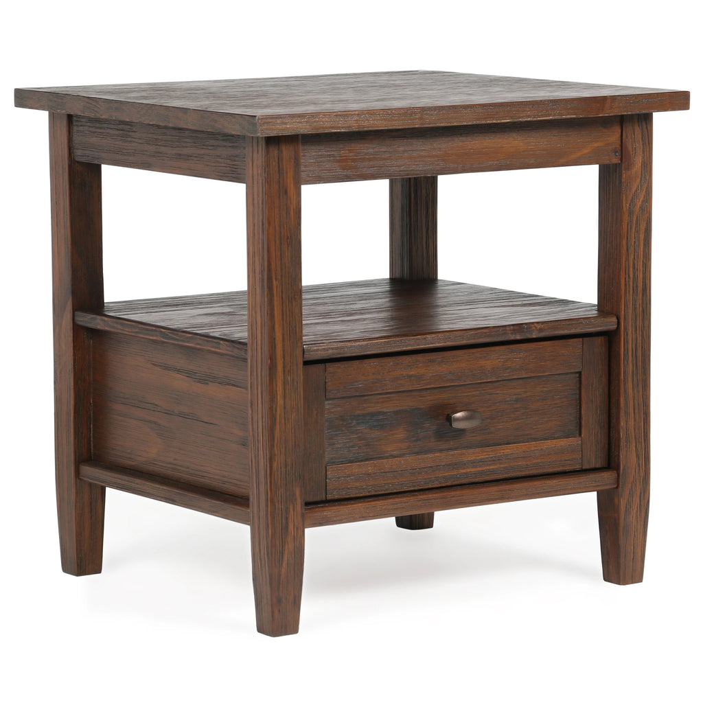 Solid Wood Rectangle End Table With Drawer And Shelf, 18.1in D x 20in W x 19.5in H - Norfolk