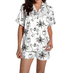 ChenYiFH Halloween Pajama Sets For Women 2 Piece Pumpkin Print Shirts And Pajamas Shorts Button Down Short Sleeve Sleepwear Black S