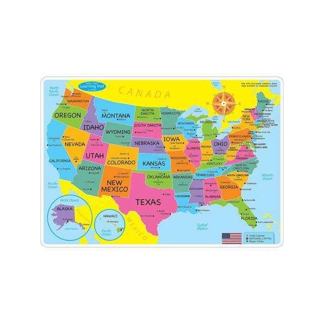 Ashley Productions US Map Learning Mats, Double-Sided, 12 x 17 inch, 10 Pack
