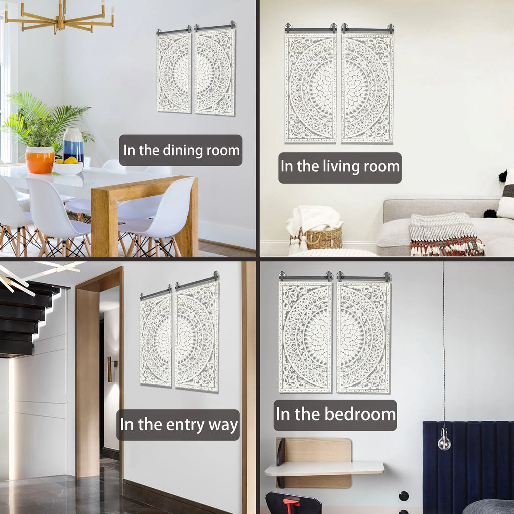 Set Of 2 Distressed Ivory White Wood Flower Wall Art With Black Accents - 33.1in H x 14.6in W