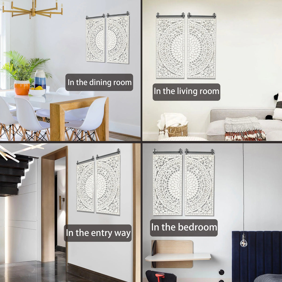 Set Of 2 Distressed Ivory White Wood Flower Wall Art With Black Accents - 33.1in H x 14.6in W