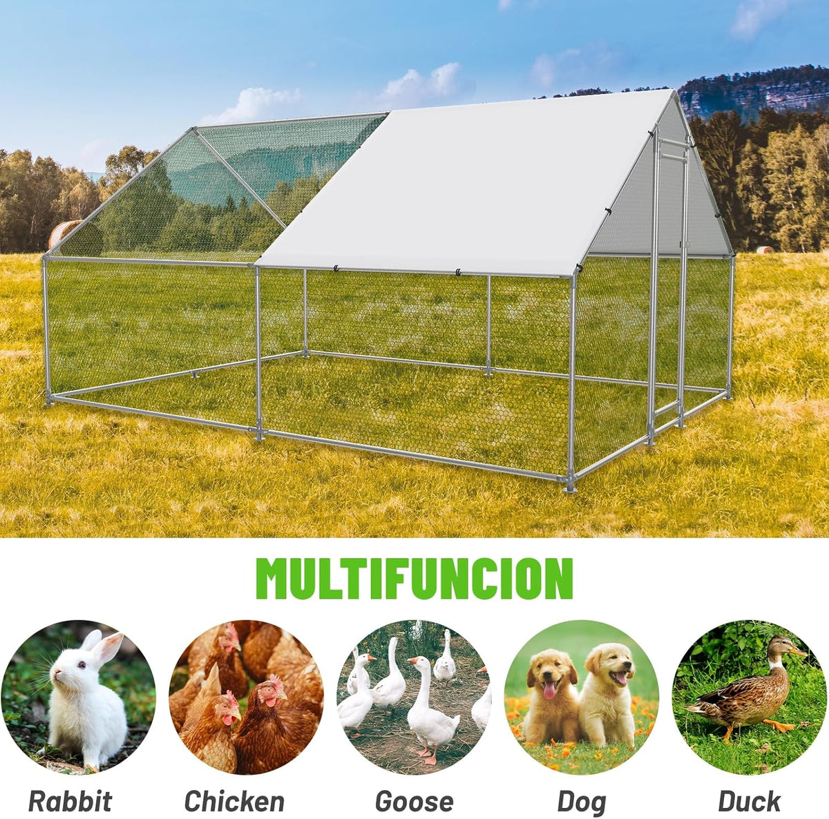 Metal Walk-In Chicken Coop Poultry Cage With Anti-UV Cover - Multiple Sizes