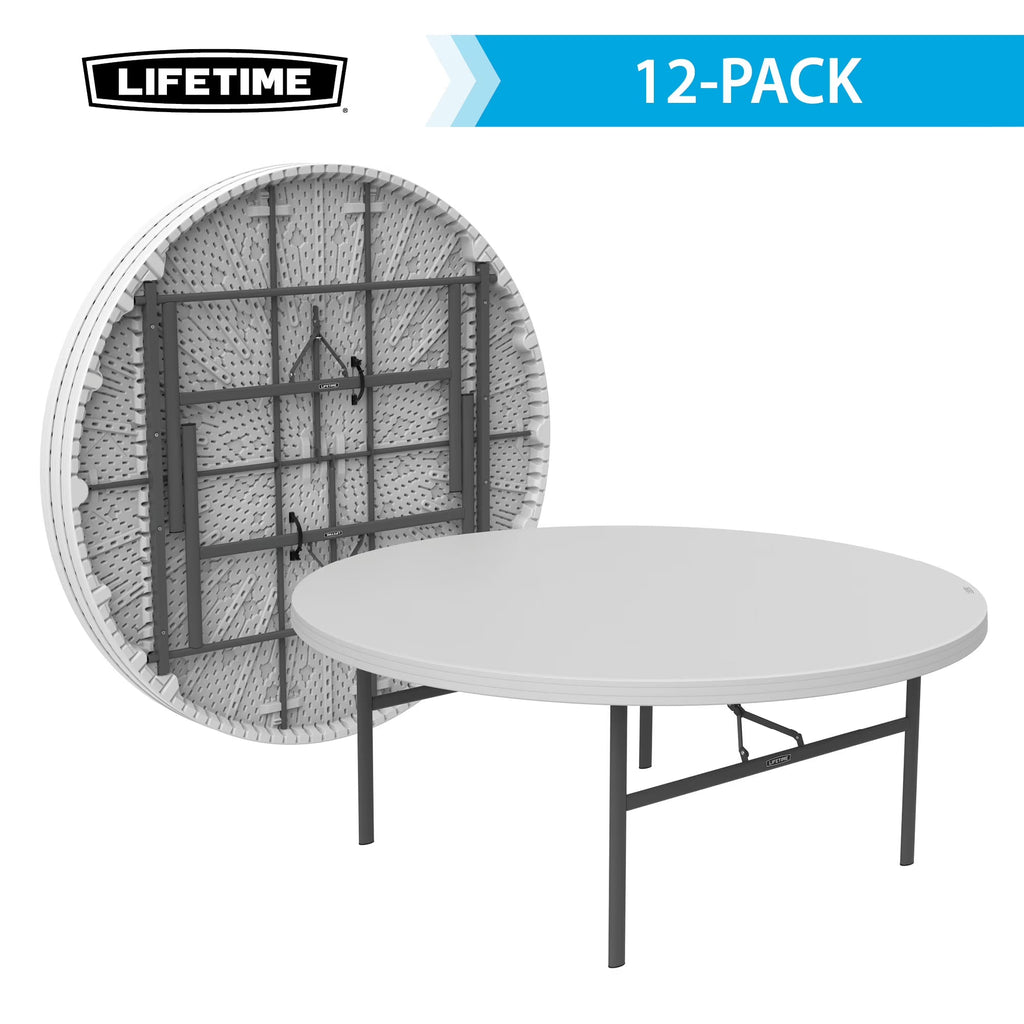 Lifetime 72-Inch Round Folding Table, White Granite, 12 Pack - 82673