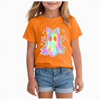 CAUYDY Halloween Ghouls Ghost Retro Girl Kids T-Shirt Graphic Tshirt Little Kids Fall Short Sleeve Tee Tops(Orange, 8-9 Y)