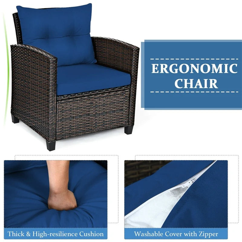 3-Piece Rattan Patio Conversation Set With Cushions And Coffee Table