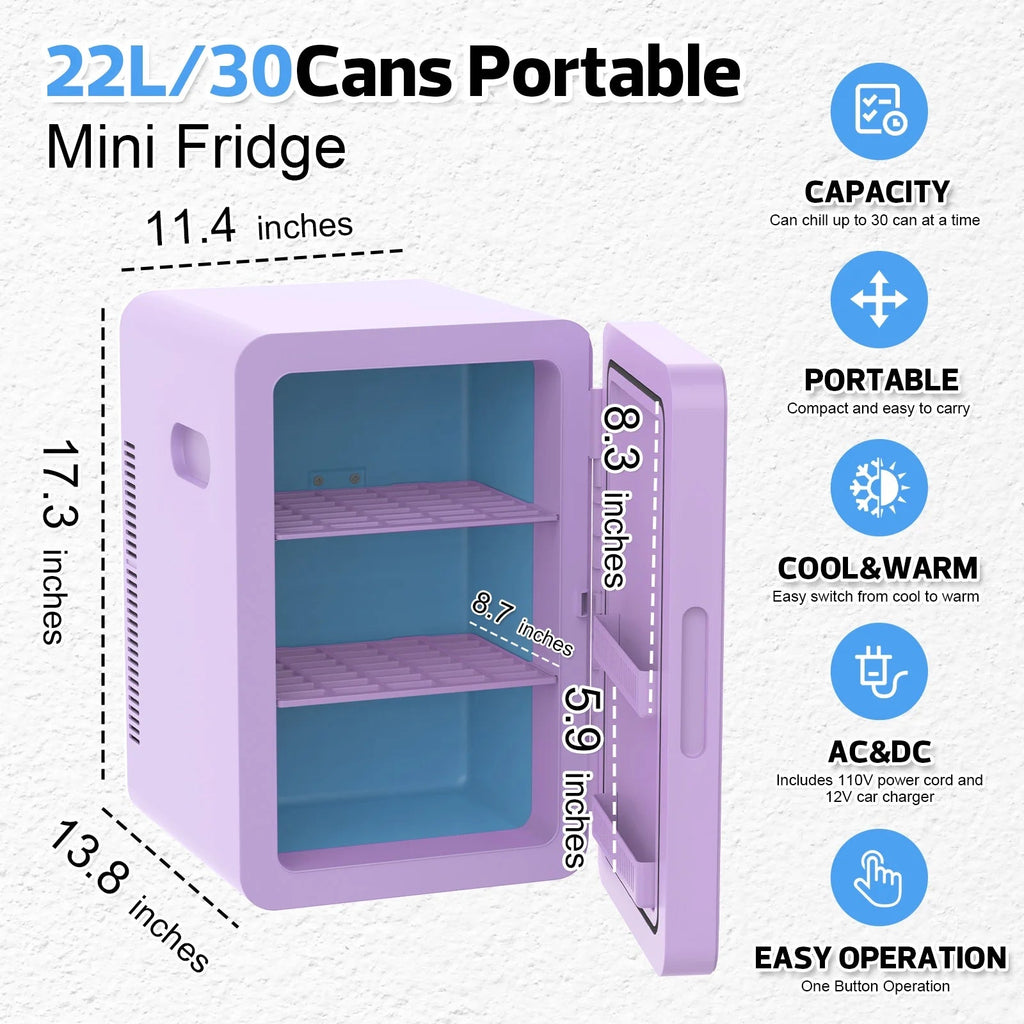 Advwin 22L Compact Mini Fridge Cooler and Warmer - Purple