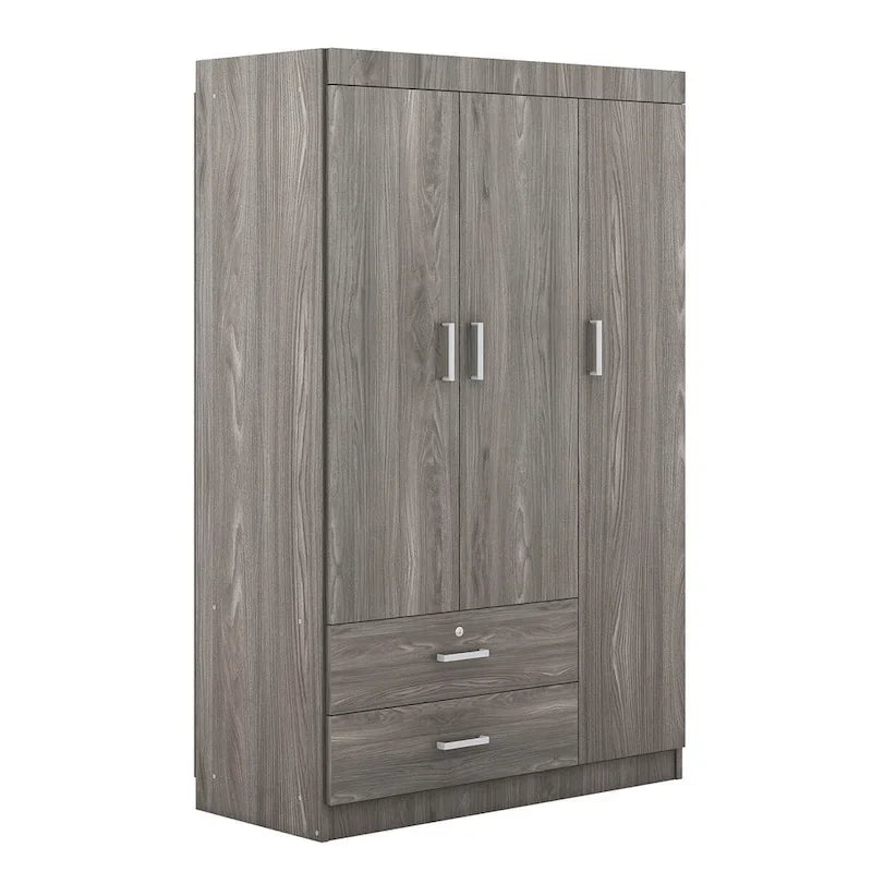 3-Door Wardrobe With 2 Drawers, Shelves And Hanging Rail