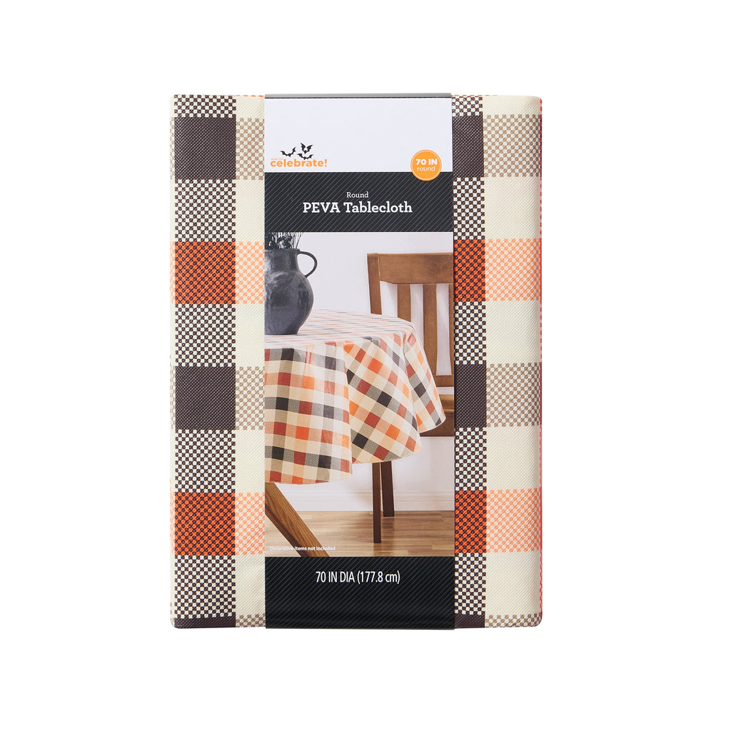 Way To Celebrate Halloween PEVA Tablecloth Indoor & Outdoor Table 70" Round - Buffalo Plaid
