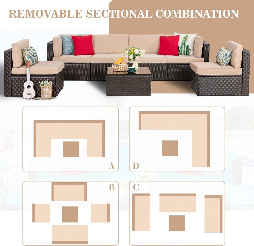 5-Piece All-Weather Wicker Patio Conversation Set With Ottoman And Cushions