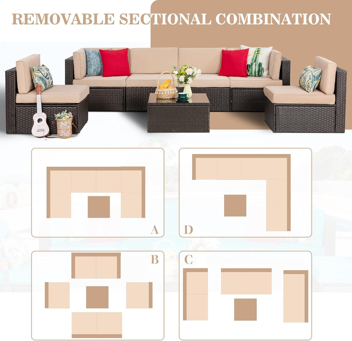 5-Piece All-Weather Wicker Patio Conversation Set With Ottoman And Cushions