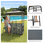 Costway 3-Piece Grill Gazebo Bar Set With 2 Bar Stools And Tempered Glass Top - Grey