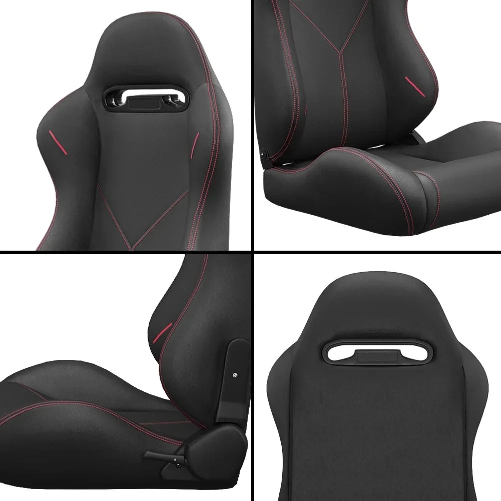 2PC Universal Reclinable Bucket Racing Seats With Adjustor Slider - Red PVC Leather