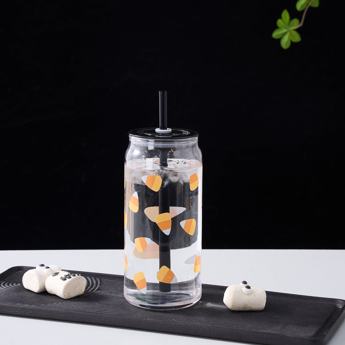 Way to Celebrate Halloween Candy Corn Glass Can Sipper Tumblers, 20 oz, 2-Pack
