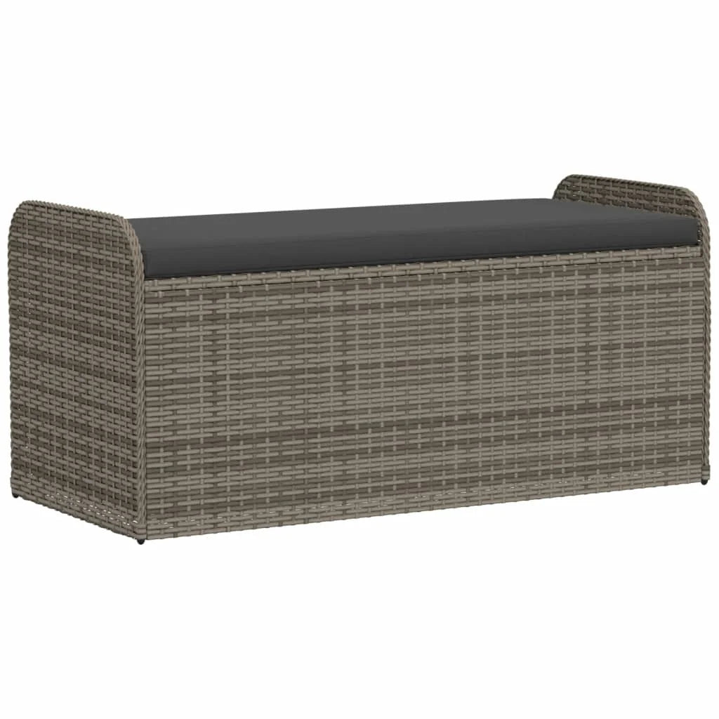 vidaXL Outdoor Poly Rattan Storage Bench With Cushion, Black, 45.3 x 20.1 x 20.5 in