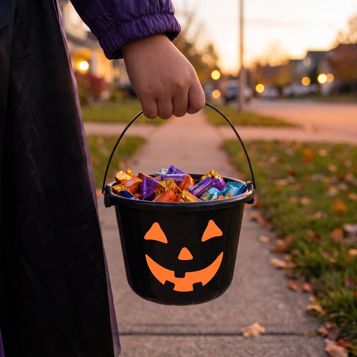Light-Up Jack-o'-Lantern Trick-or-Treat Bucket, Black, 6.5", Halloween by Way To Celebrate