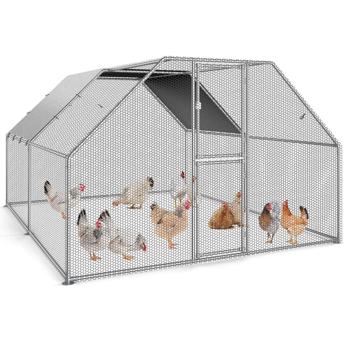 Dextrus Metal Chicken Coop With Waterproof Cover And Wire Mesh, 13.1 x 9.8 x 6.4 ft