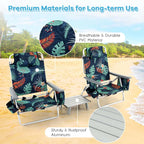 2-Pack 5-Position Outdoor Folding Backpack Beach Chairs With Side Table Set