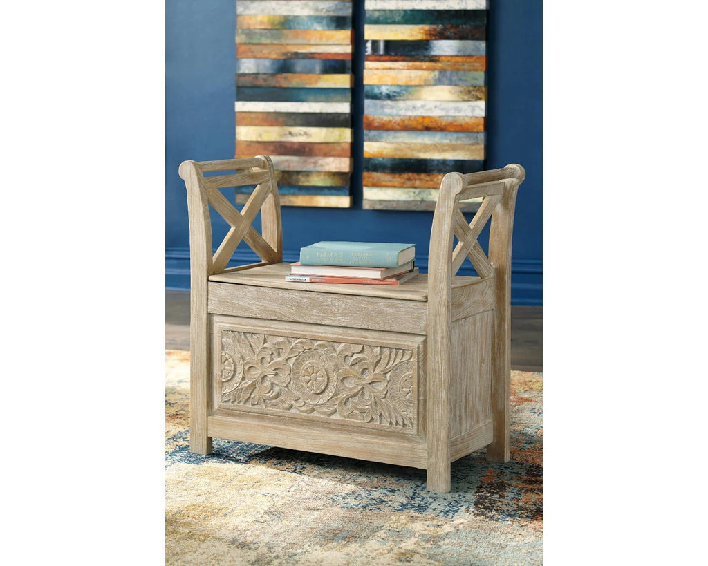 Signature Design by Ashley Accent Bench, Whitewash - Fossil Ridge