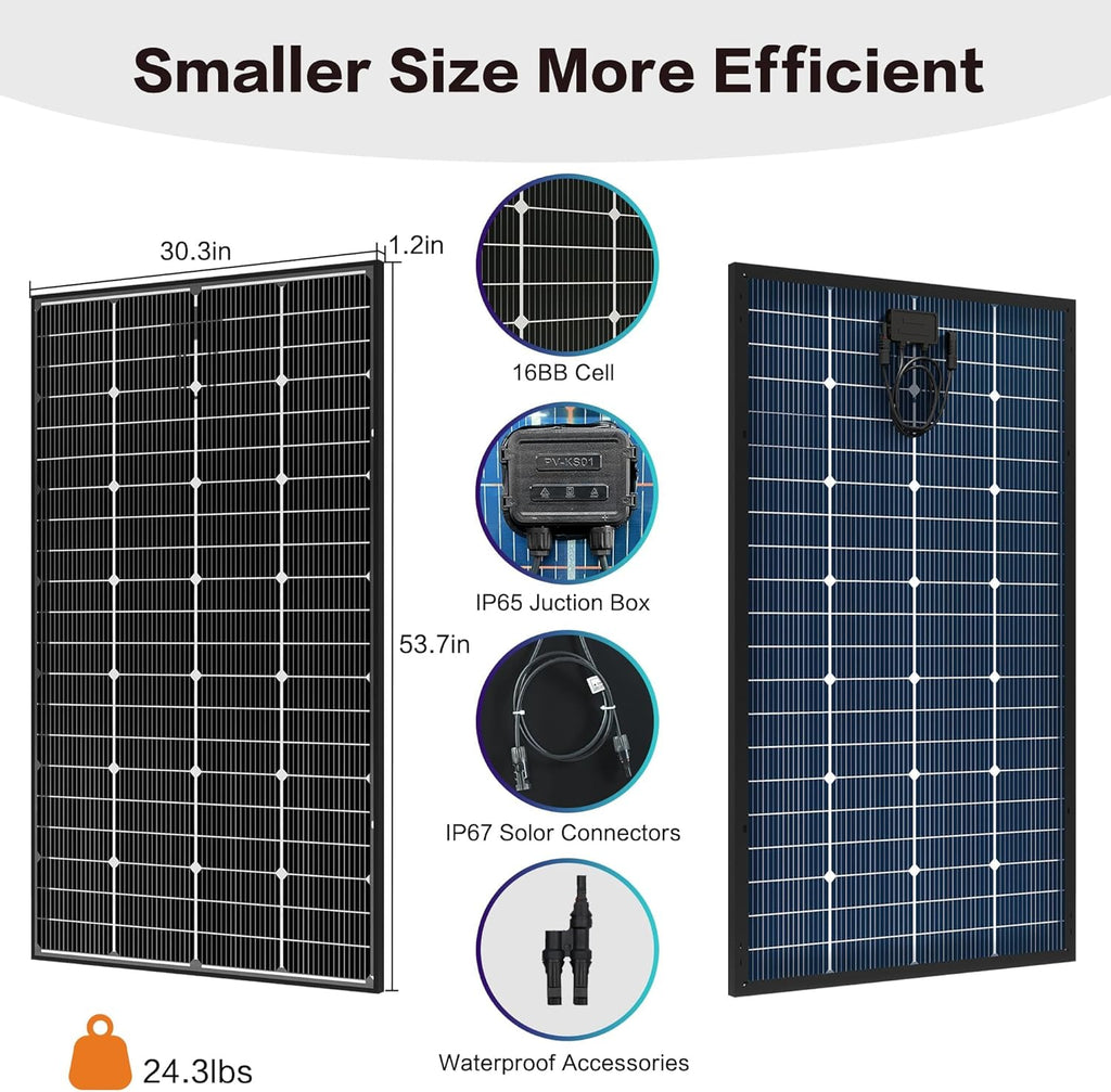 JJN Bifacial Solar Panels, 2 Pcs 200W, 12V, 16BB N-Type - 400W