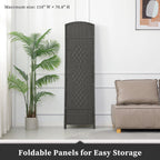 Freestanding Folding Woven Fiber Room Divider Privacy Screen - 6 Ft Tall