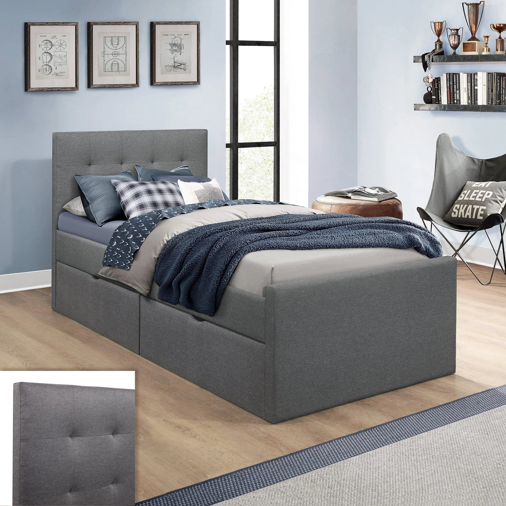 Hillsdale Living Essentials Upholstered Twin Platform Bed With 2 Storage Drawers, Gray