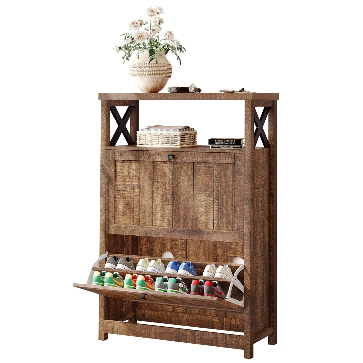 Shoe Storage Cabinet Organizer With 2 Compartments, 9.8 x 31.5 x 43.5 Inches